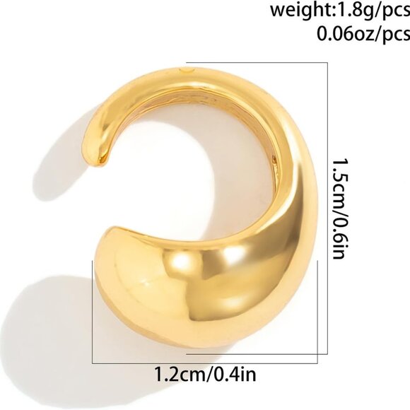 Trendy 14K Gold Chunky Non-Piercing Round Huggie Ear Cuffs for Women, Clip-On Ca - Picture 6 of 6